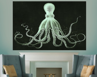 Kraken Abstrakte Drucke, Kraken Malerei, Meerestiere Leinwand, Nautisches Dekor, Kraken Wandkunst, leuchtende Krake Druck, Unterwasserwandkunst