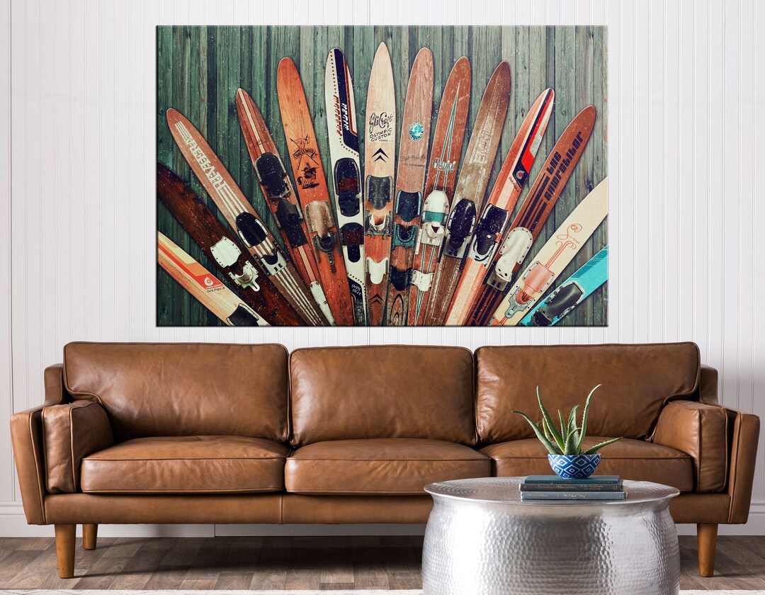 Water Vintage Wooden Skis Canvas, Water Wooden Skis Wall Art, Water Old