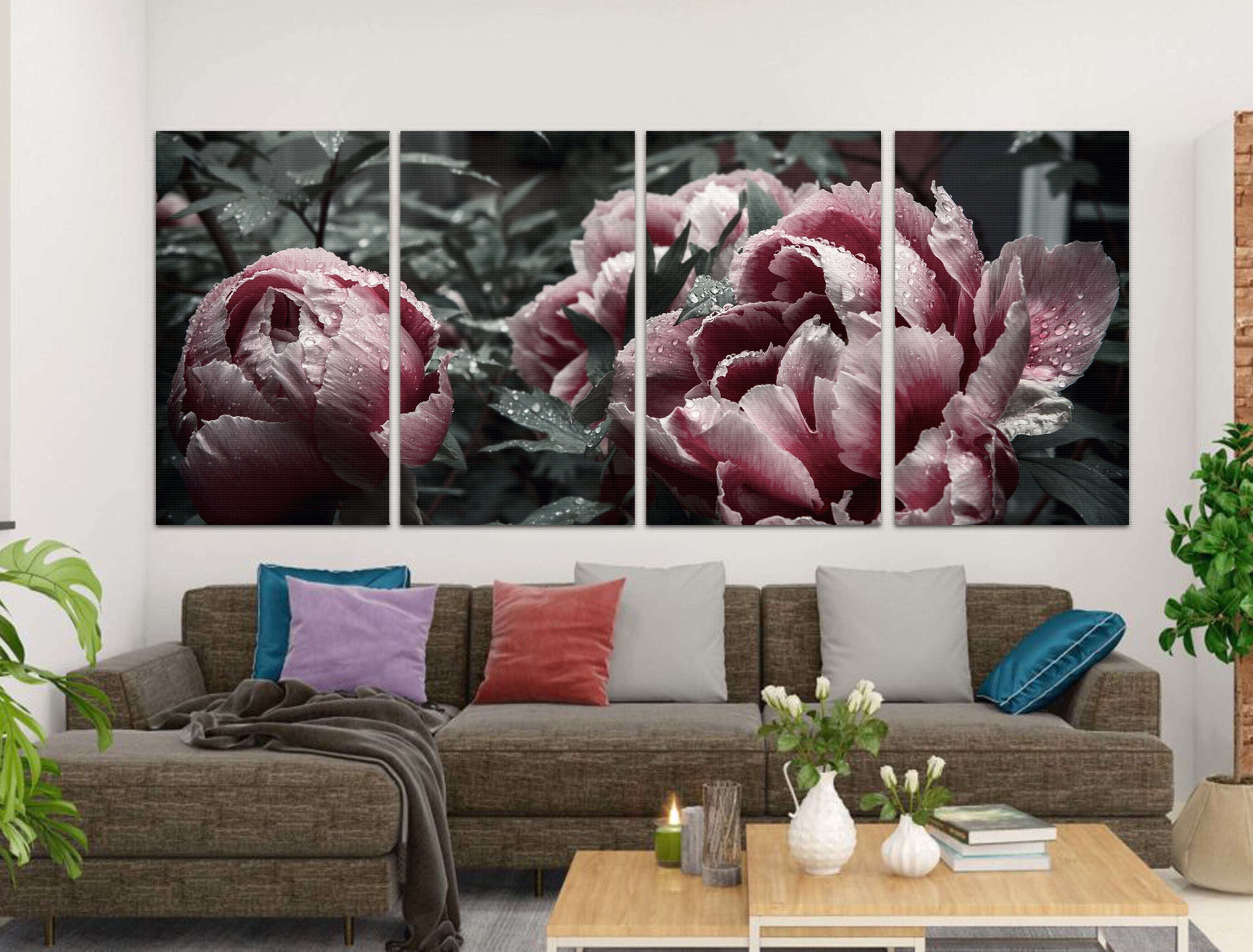 Vintage Peony Canvas Art, Dark Floral Print, Large Wall Decor - Etsy