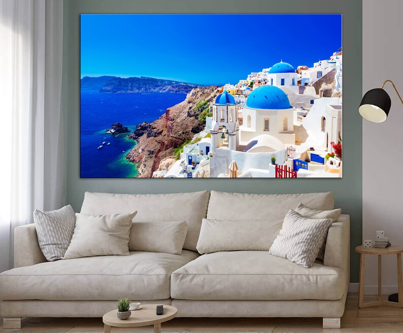 Santorini Greece Wall Art Santorini Canvas Greek Island Art Etsy