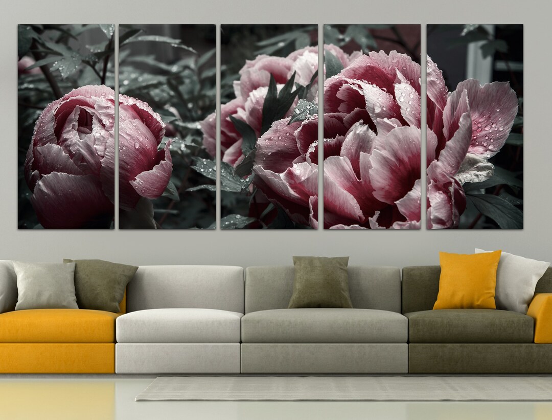 Vintage Peony Canvas Art, Dark Floral Print, Large Wall Decor - Etsy