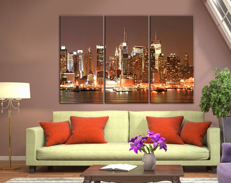 New York Wall Art Manhattan Skyline Canvas NYC Christmas Eve Etsy