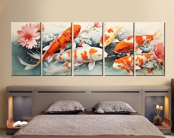 Red Koi Fish Artwork Tranquil Japanese print