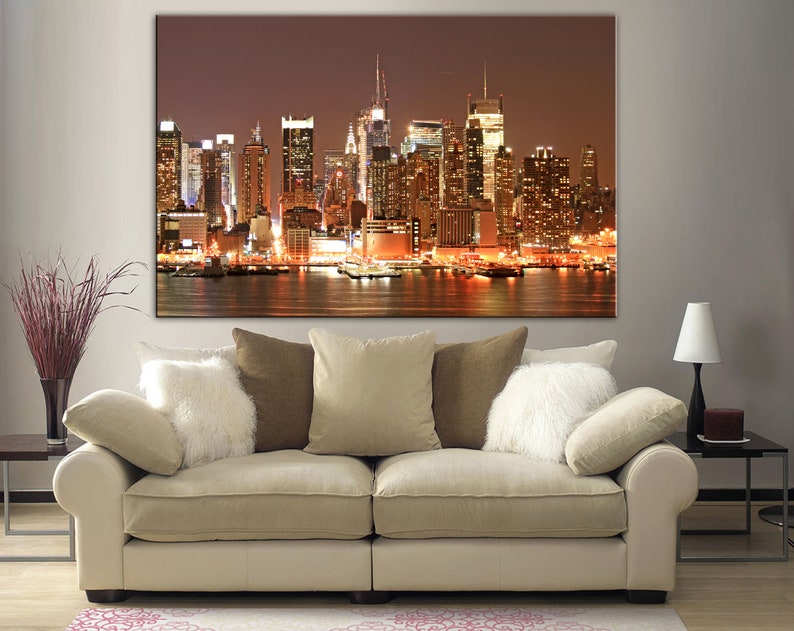 New York Wall Art Manhattan Skyline Canvas NYC Christmas Eve Etsy