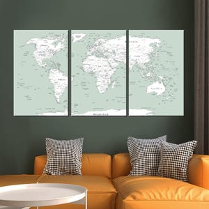 Toile bleue de carte du monde, impression détaillée de carte du monde, toile minimaliste de carte du monde, déco murale de traqueur de voyage, cadeau de mariage, grande carte du monde