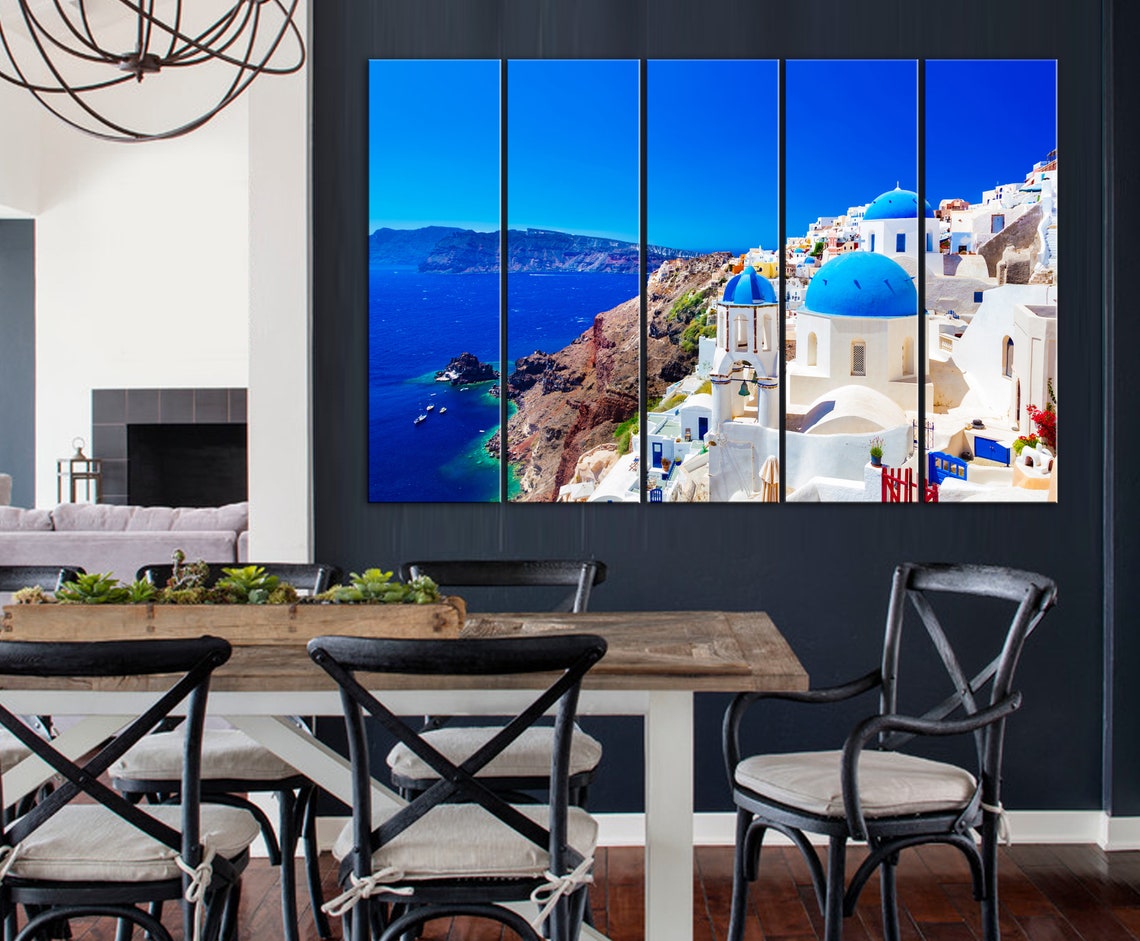 Santorini Greece Wall Art Santorini Canvas Greek Island Art Etsy