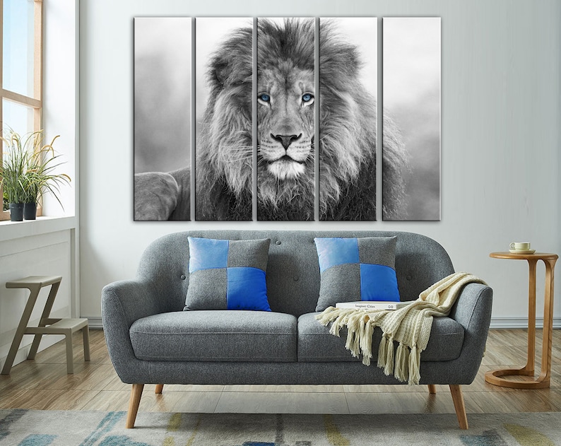 Black and White Lions Decor Blue Eyed Lion Wall Art Lions Etsy