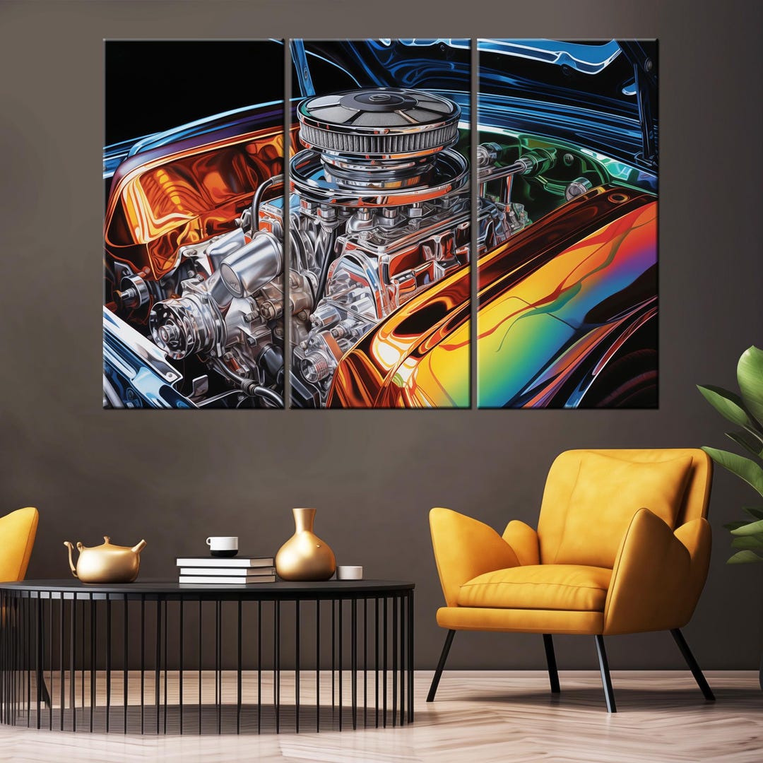 Motor Painting Print, Engine Canvas, Auto Repair Shop Decor, Mechanic ...