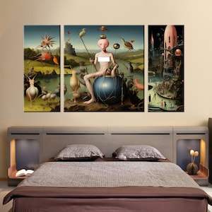 Mystical Faces in Modern Art  Hieronymus Bosch Inspired Print Canvas