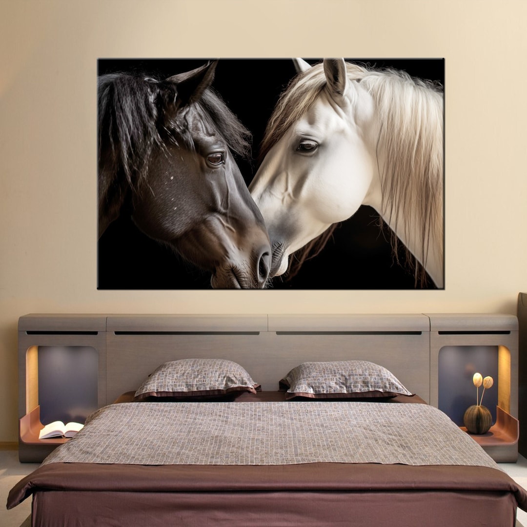 Horse Canvas Print | Black and White Horses Wall Art | Romantic Horse ...