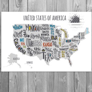 Carte des Etats-Unis en toile pour enfants, carte de l'Amérique