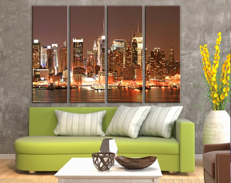 New York Wall Art Manhattan Skyline Canvas NYC Christmas Eve Etsy