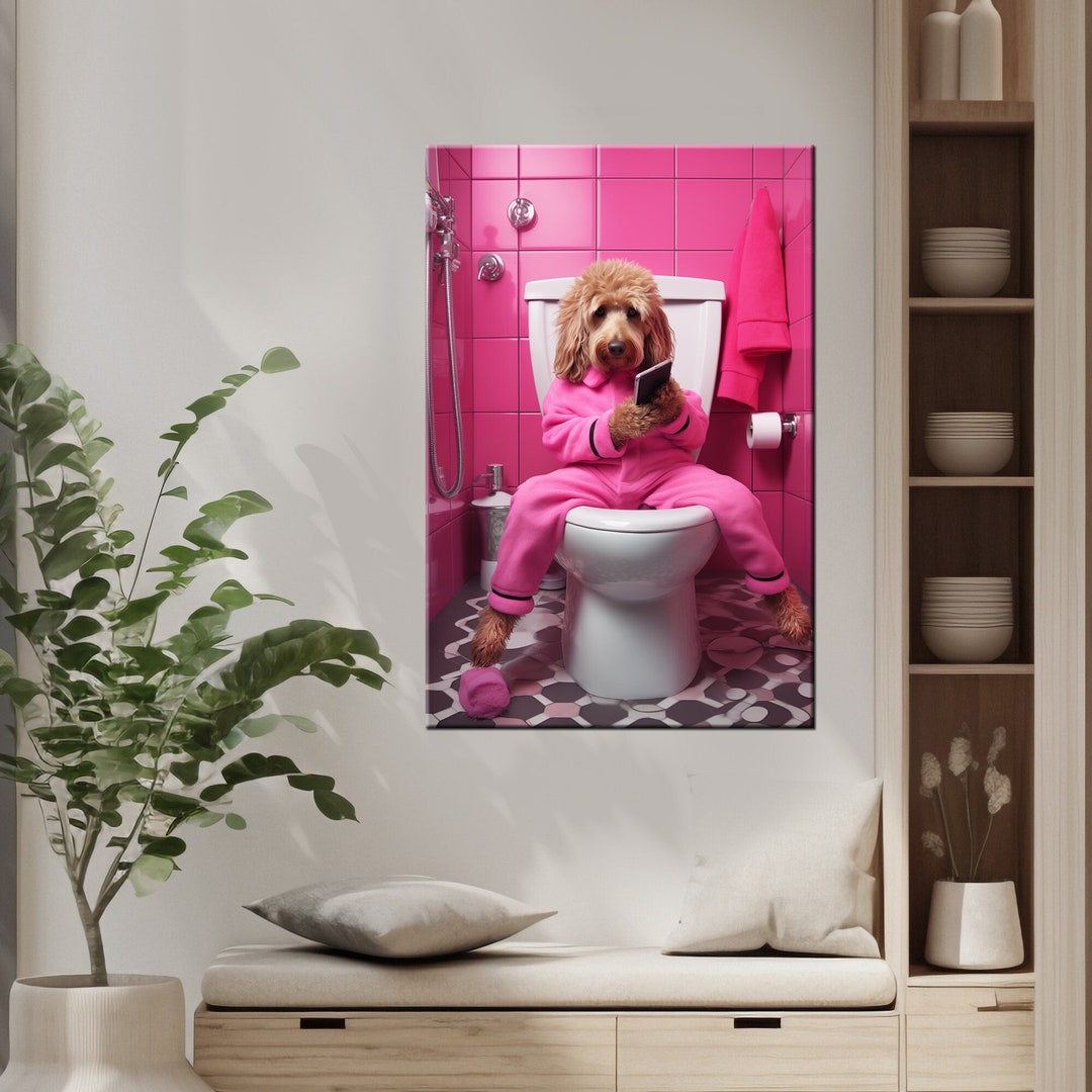Goldendoodle Print, Goldendoodle on Toilet Canvas, Toilet Humor Decor