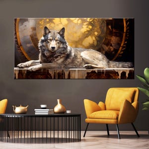 Wolf painting print, Wolf and Moon Print, Big wolf art decor, Animals Wall Art, wolf against the golden moon painting print