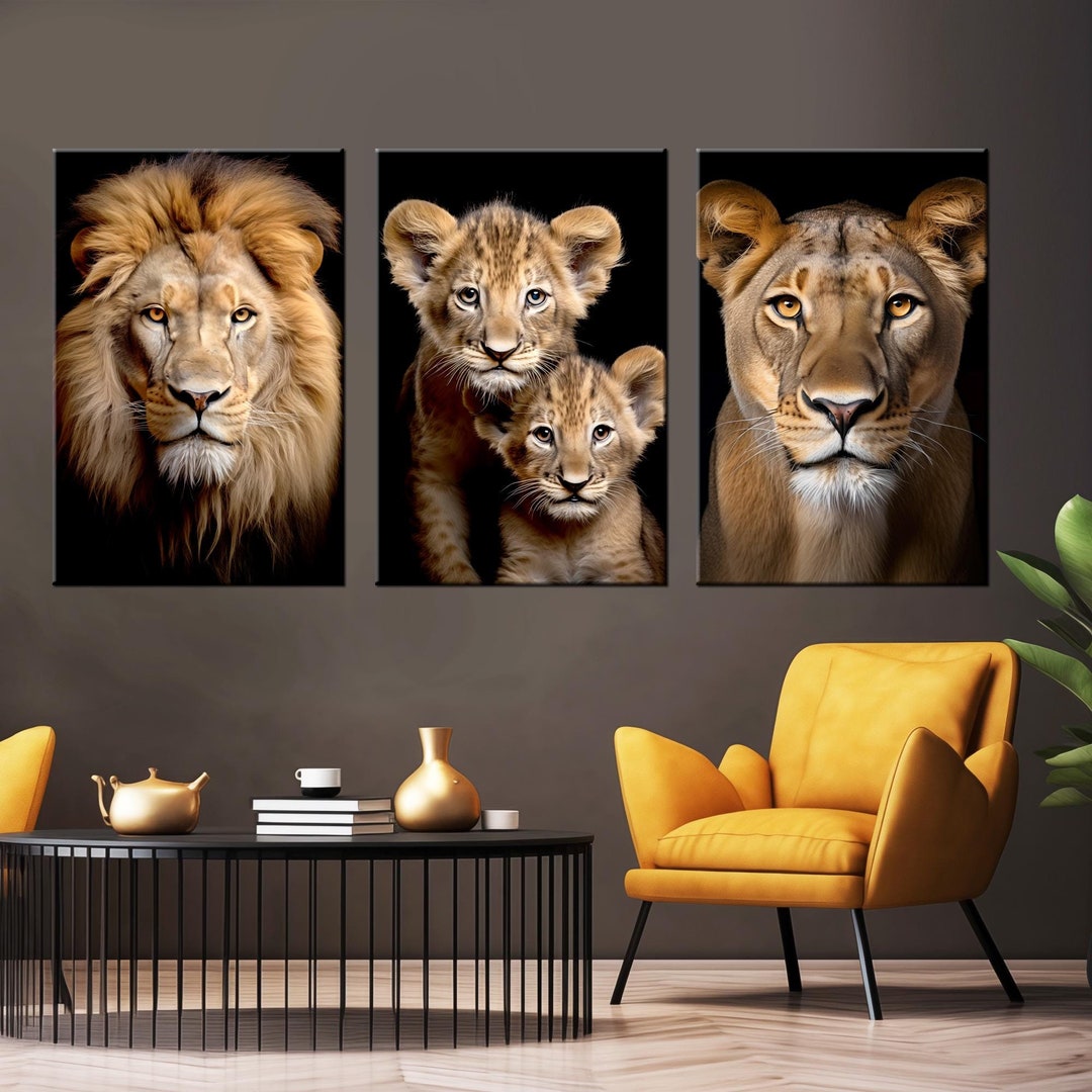 Lion Family Canvas Print: African Lions Portrait, 3 Panel Set - Etsy