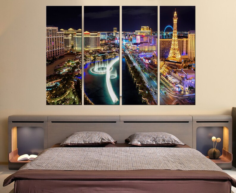 Night Las Vegas Print Las Vegas Painting Las Vegas Poster Etsy