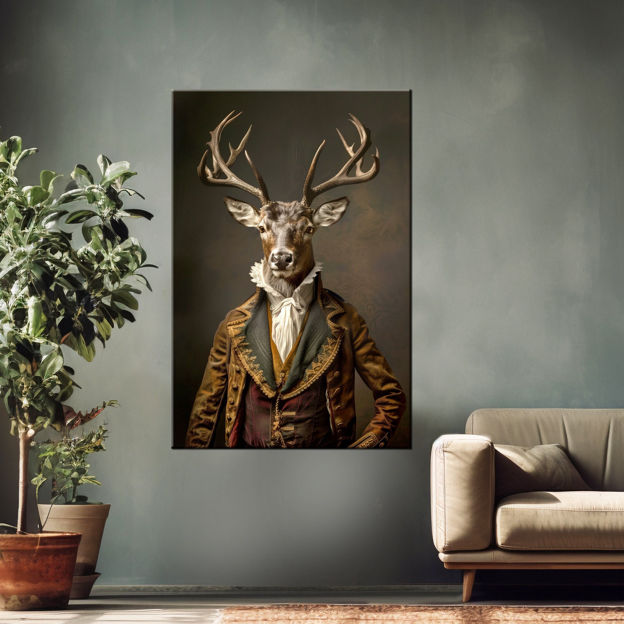 Stag Deer Portrait Canvas Print: Renaissance Animal Wall Art