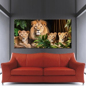 Family of Lions Wall Art, Lions Photo Gift, Lion Lioness Two Lion Cubs ...