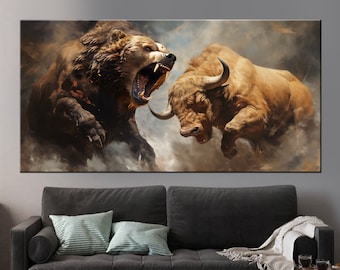 Bull and Bear Wall Art | Stock Market Canvas Print | Trader Office Decor | Wall Street Art | Gift for Investor | Finance Wall Art