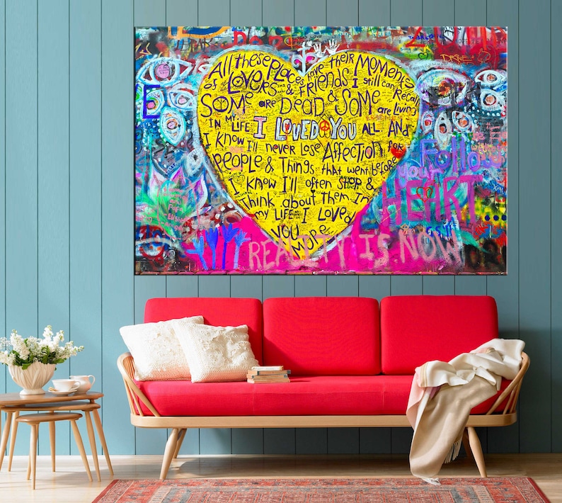 Hearts Wall art Love Hearts canvas Hearts Graffiti art Etsy