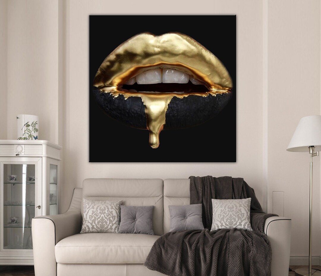 Gold Lips Wall Art Lips Canvas Kiss Print Sex Art Sparkles Etsy