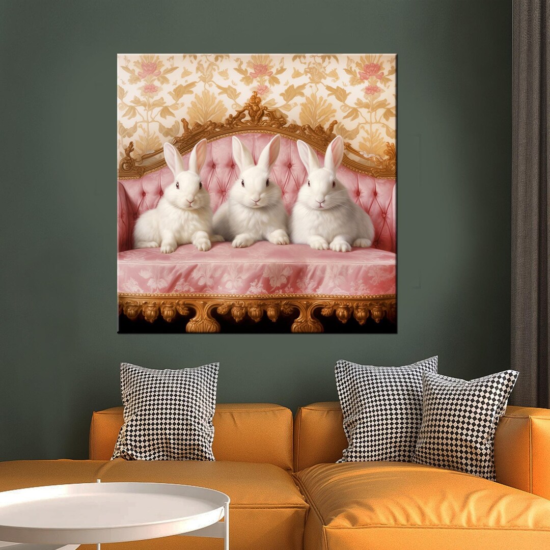 Vintage White Rabbits Canvas Print: Fantasy Decor - Etsy