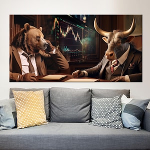 Bull and Bear Canvas Print: Market Exchange Office Decor