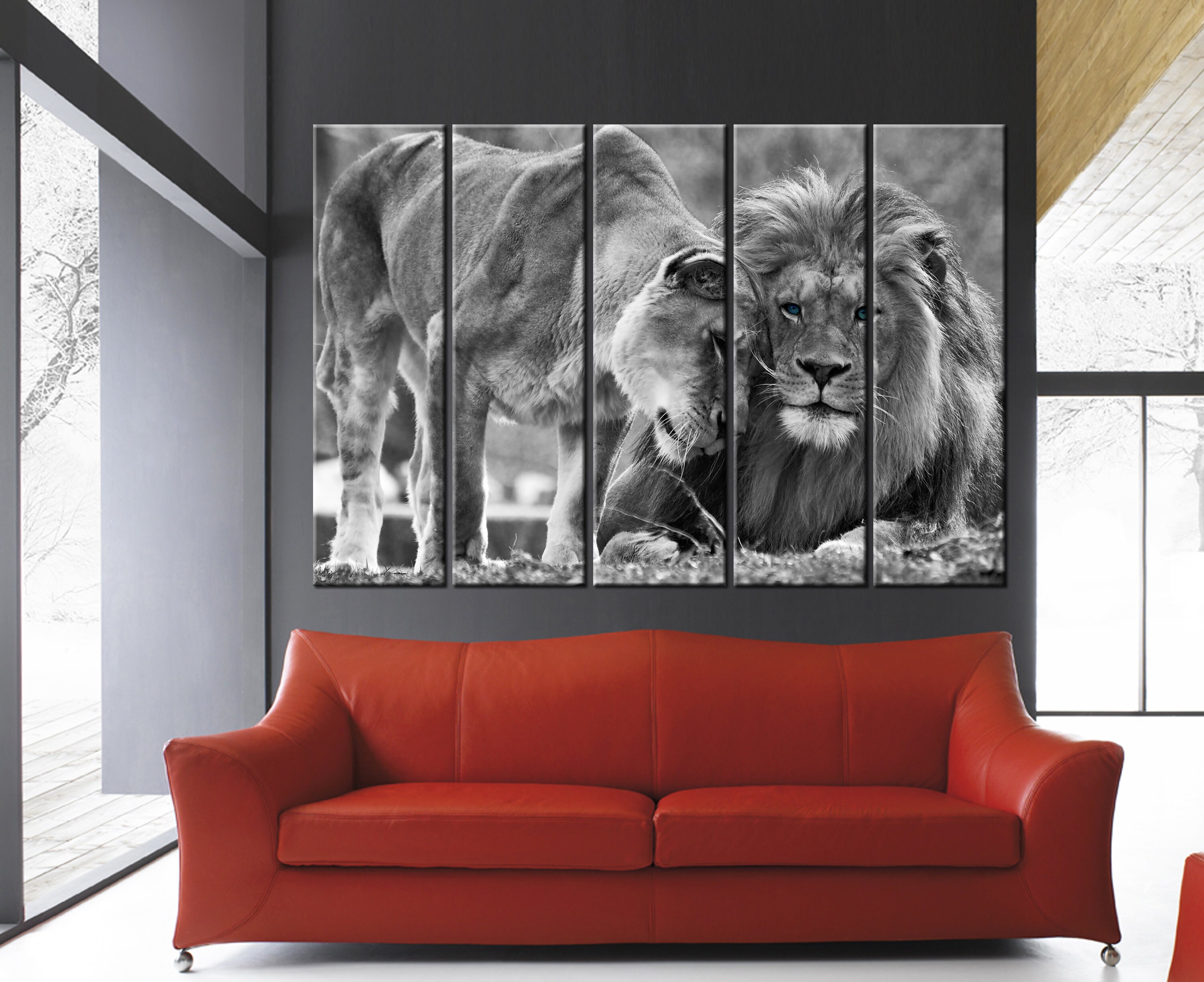 Lions Wall Art Lion Canvas Lion Love Canvas Black White - Etsy