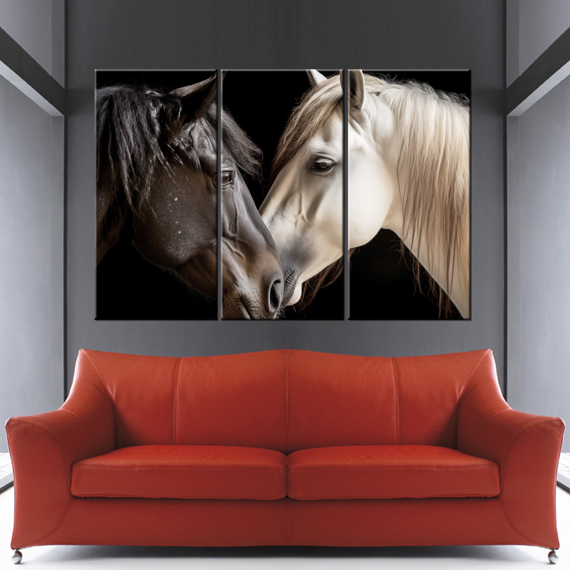 Horse Canvas Print | Black and White Horses Wall Art | Romantic Horse ...