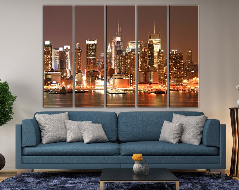 New York Wall Art Manhattan Skyline Canvas NYC Christmas Eve Etsy