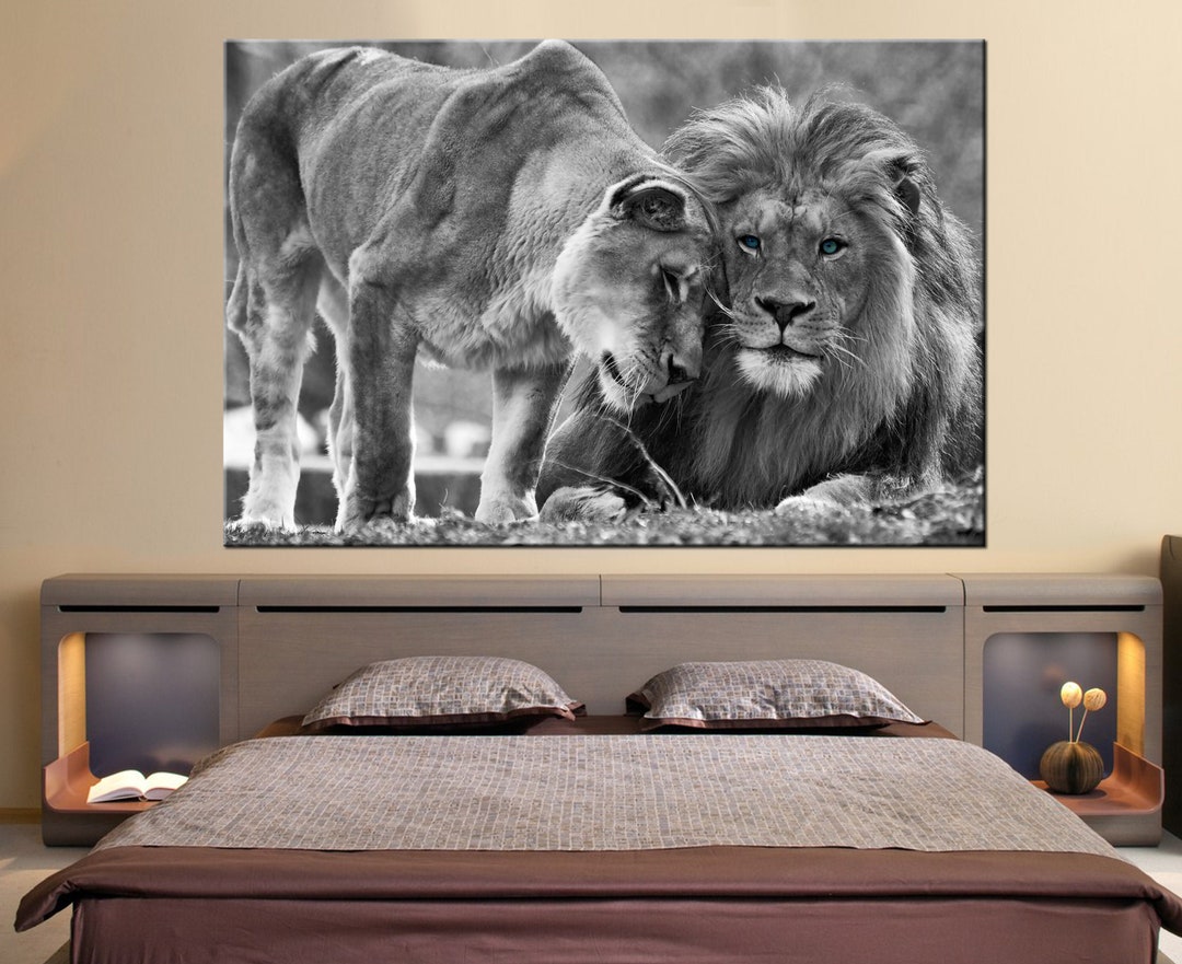 Black & White Lions Couple Print, Blue-eyed Lion Prints, Lion Family ...