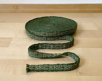 Tablet-woven trim - woven ribbon - wool, green-light green-orange honeycomb pattern - medieval reenactment LARP