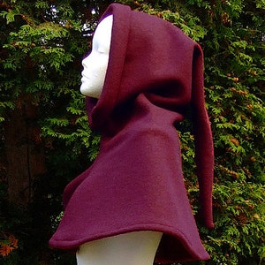 Garment Gugel 100% wool various colors Medieval reenactment LARP Bordeaux-Rot