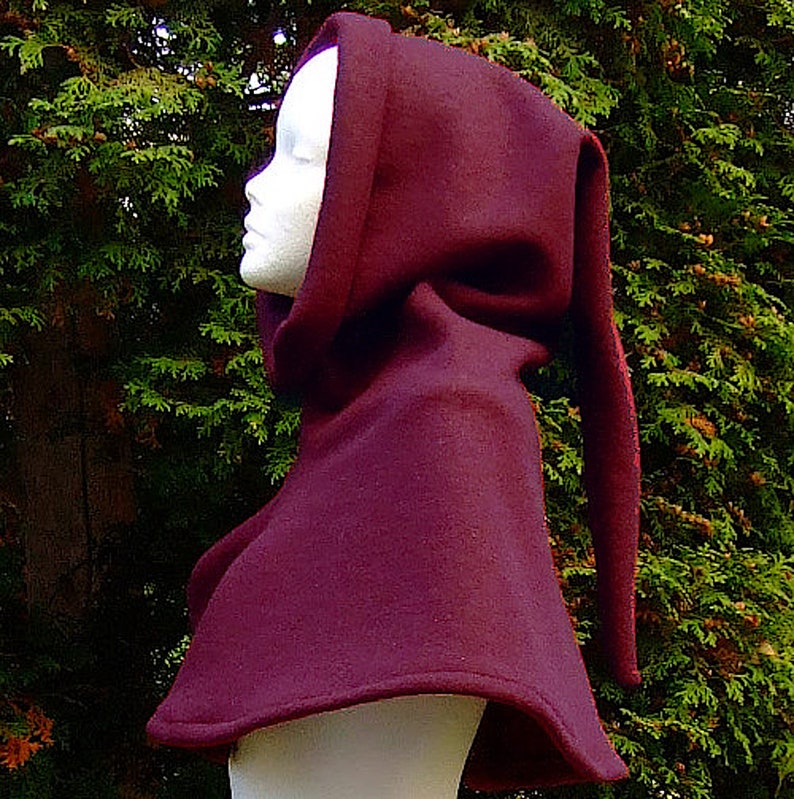 Garment Gugel 100% wool various colors Medieval reenactment LARP Bordeaux-Rot