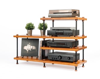 NEW Turntable Stand, Wood Furniture, Handmade Record Player Stand, Industrial Vinyl Table, Media Hifi TV Unit