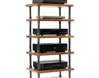 Registered design stand, 5 Tier Walnut Industrial Pipe stand, Turntable Stand, Vinyl storage, Record storage, Record cabinet, player console