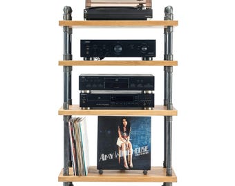 NEW-OAK WOOD、レコードプレーヤースタンド、オーディオラックスタンド