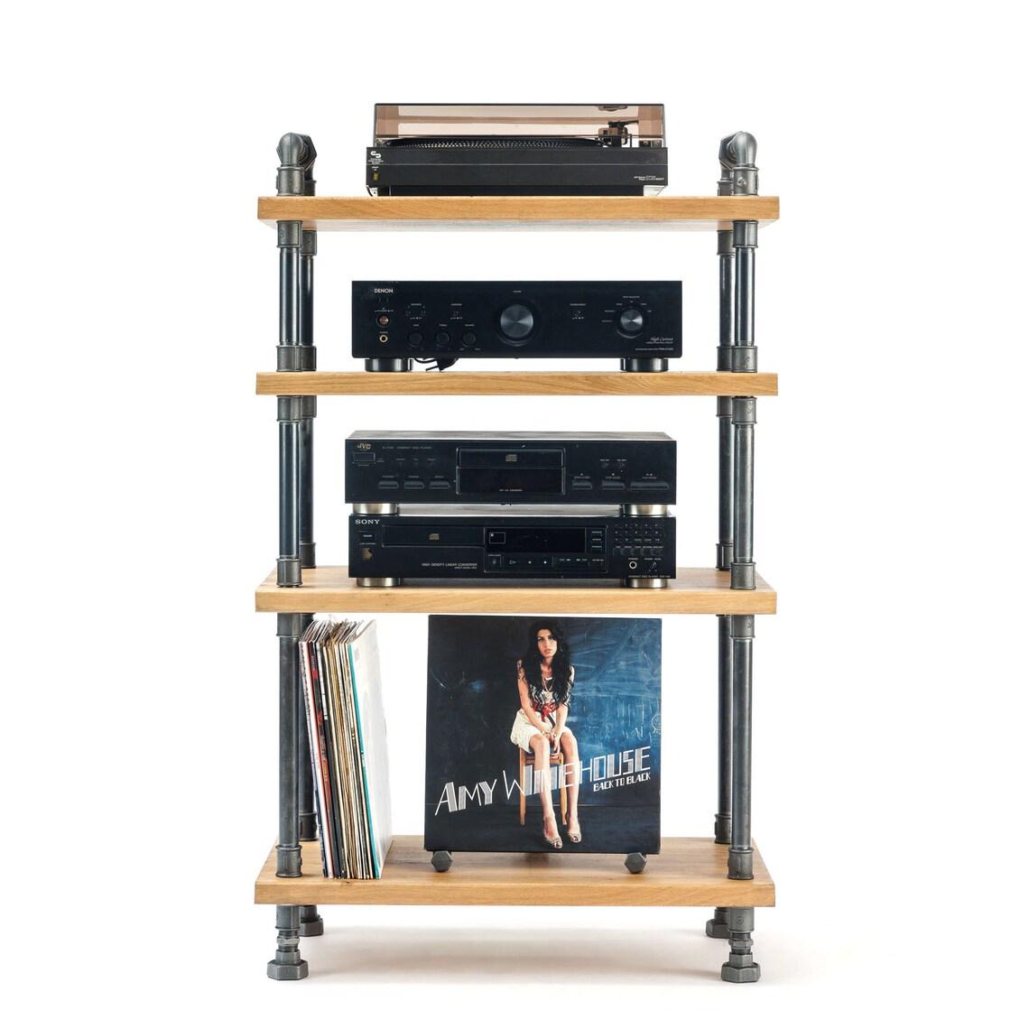 レコードとオーディオのためのラック NEW-OAK WOOD、レコードプレーヤースタンド、オーディオラックスタンド