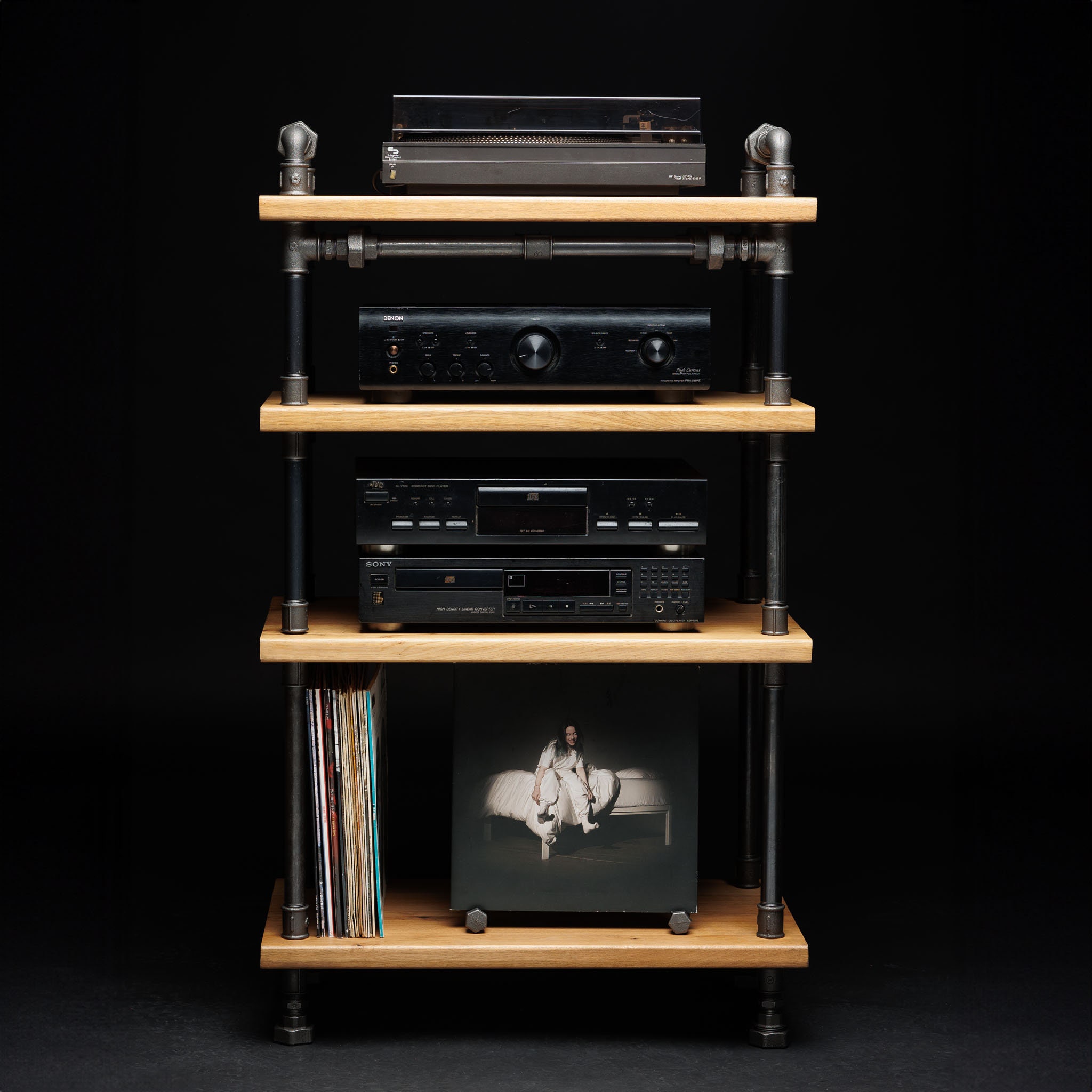 NEW-OAK WOOD、レコードプレーヤースタンド、オーディオラックスタンド