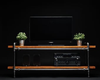 Industrial TV Stand: Reclaimed Wood Media Console, Record Player Table