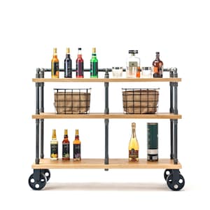 NEW Wood Kitchen Storage Cart, handmade furniture, coffee table, round table, diy table, black pipe table, living table