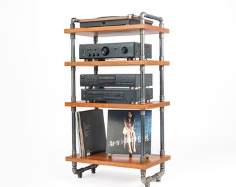 NEW 3 in 1 rack, Lp Turntable Storage, Handmade Record Player Stand, Industrial Vinyl Table, Media Hifi TV Unit