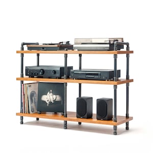 Registered design stand, 3 Tier Industrial Pipe Stand, Record player stand, Vinyl record storage, Audiophile rack, Record player console
