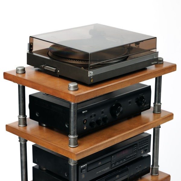 Rangement pour platine vinyle, meubles en bois de récupération, support pour tourne-disque fait main, table industrielle en vinyle, meuble TV média hifi