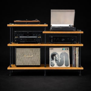 NEW Turntable Stand, Wood Furniture, Handmade Record Player Stand, Industrial Vinyl Table, Media Hifi TV Unit