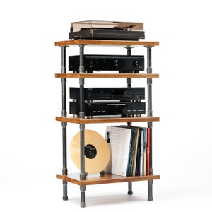 BEST SELLER 3 in 1 rack, Lp Turntable Storage, Handmade Record Player Stand, Industrial Vinyl Table, Media Hifi TV Unit