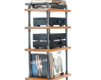 NEW Best seller 4 Tier Industrial Pipe Stand, Handmade Record Player Stand, Industrial Vinyl Table, media Unit