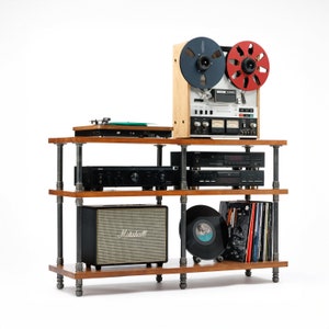 3 in 1 Geschmacksmuster, 3-stufiger Industrie-Rohrständer, Plattenspieler-Ständer, Schallplattenaufbewahrung, Audiophiles Regal, Plattenspieler