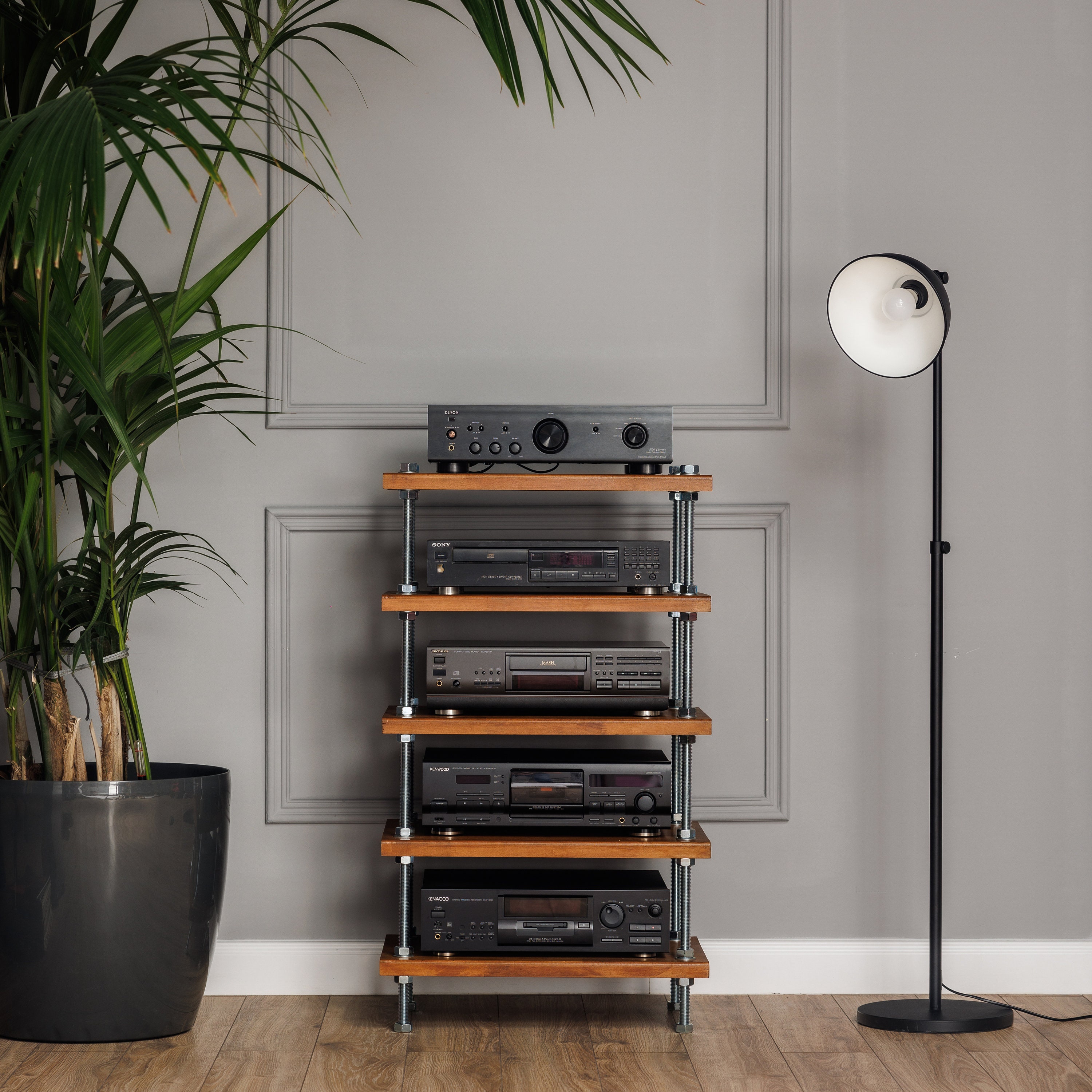 Audio Console Rack Table 5-tier Audio Rack: Solid Wood Media Console, Adjustable Shelves - Etsy