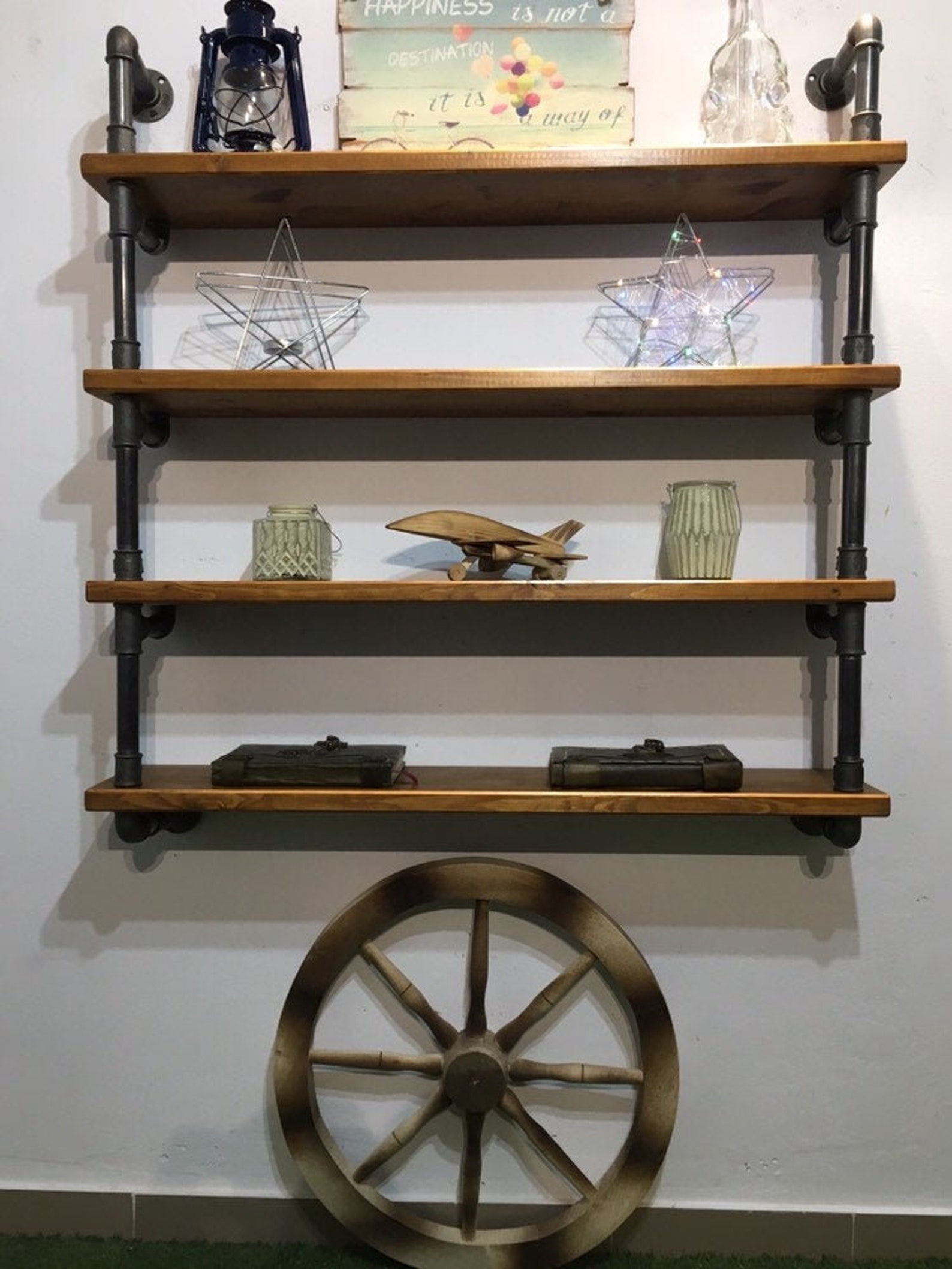 Tiers Regal Regal Holz Eisen Rohre Rahmen rustikale Regal | Etsy